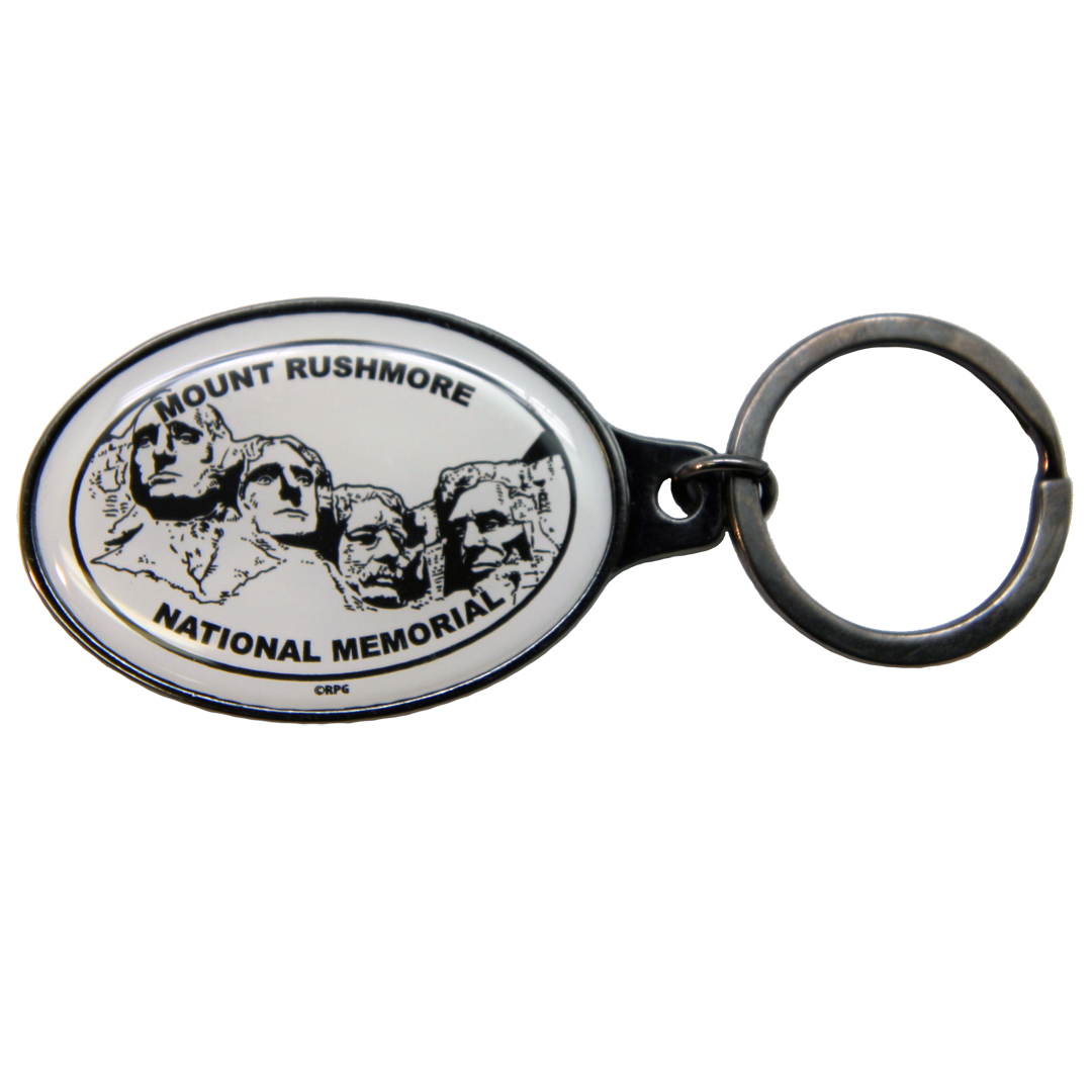 MOUNT RUSHMORE BLACK AND WHITE EPOXY KEYCHAIN