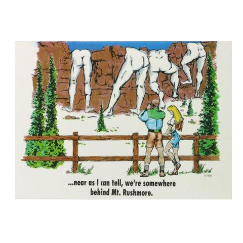 BEHIND MOUNT RUSHMORE POSTCARD