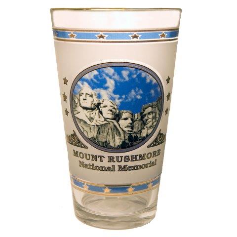 MOUNT RUSHMORE GOLD STARS PINT GLASS WITH GOLD RIM