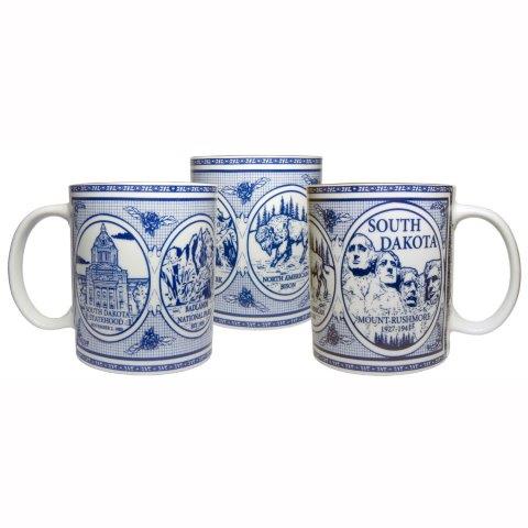SOUTH DAKOTA BLUE COLONIAL MUG WITH GOLD RIM