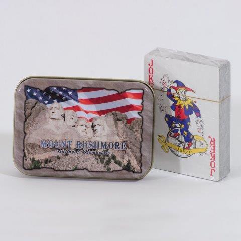 MOUNT RUSHMORE WITH FLAG METAL BOX PLAYING CARDS