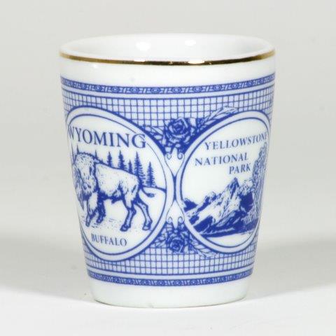 WYOMING BLUE COLONIAL SHOT WITH GOLD RIM