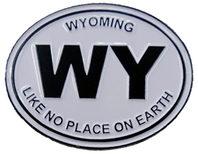 WYOMING BLACK AND WHITE ..ENAMEL HAT TAC