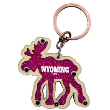 WYOMING WOOD MOOSE KEYCHAIN