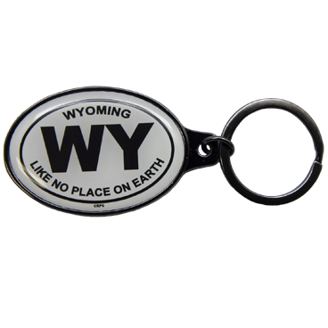 WYOMING BLACK AND WHITE EPOXY KEYCHAIN