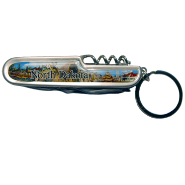 NORTH DAKOTA 7-PART EPOXY SS KNIFE KEYCHAIN