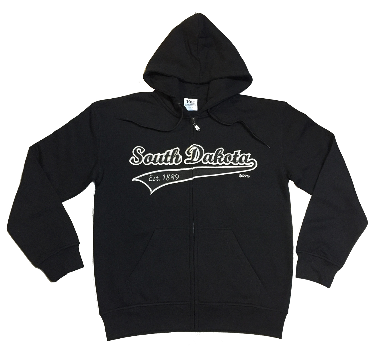 SOUTH DAKOTA 1889 BLACK APPLIQUE ZIP HOODY
