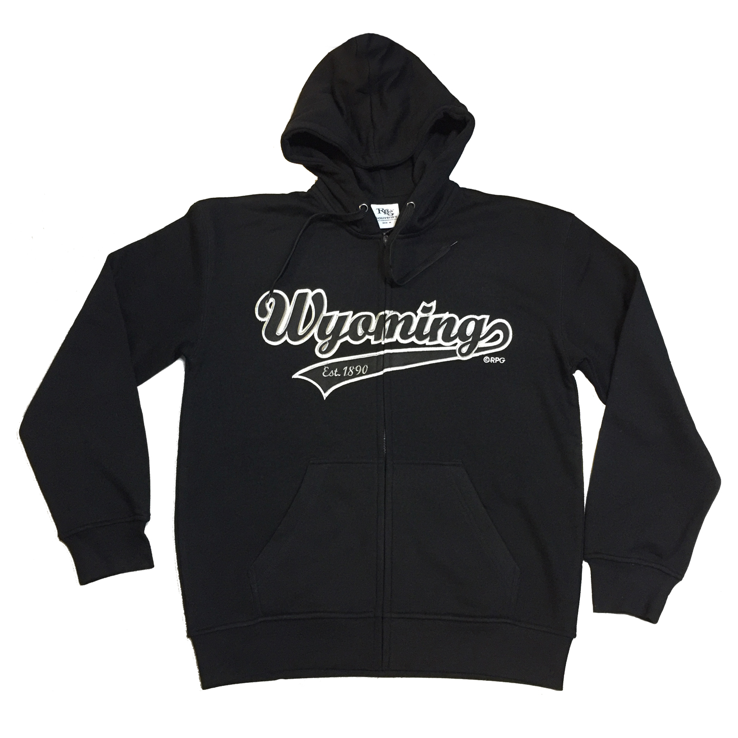 WYOMING 1890 BLACK APPLIQUE ZIP HOODY