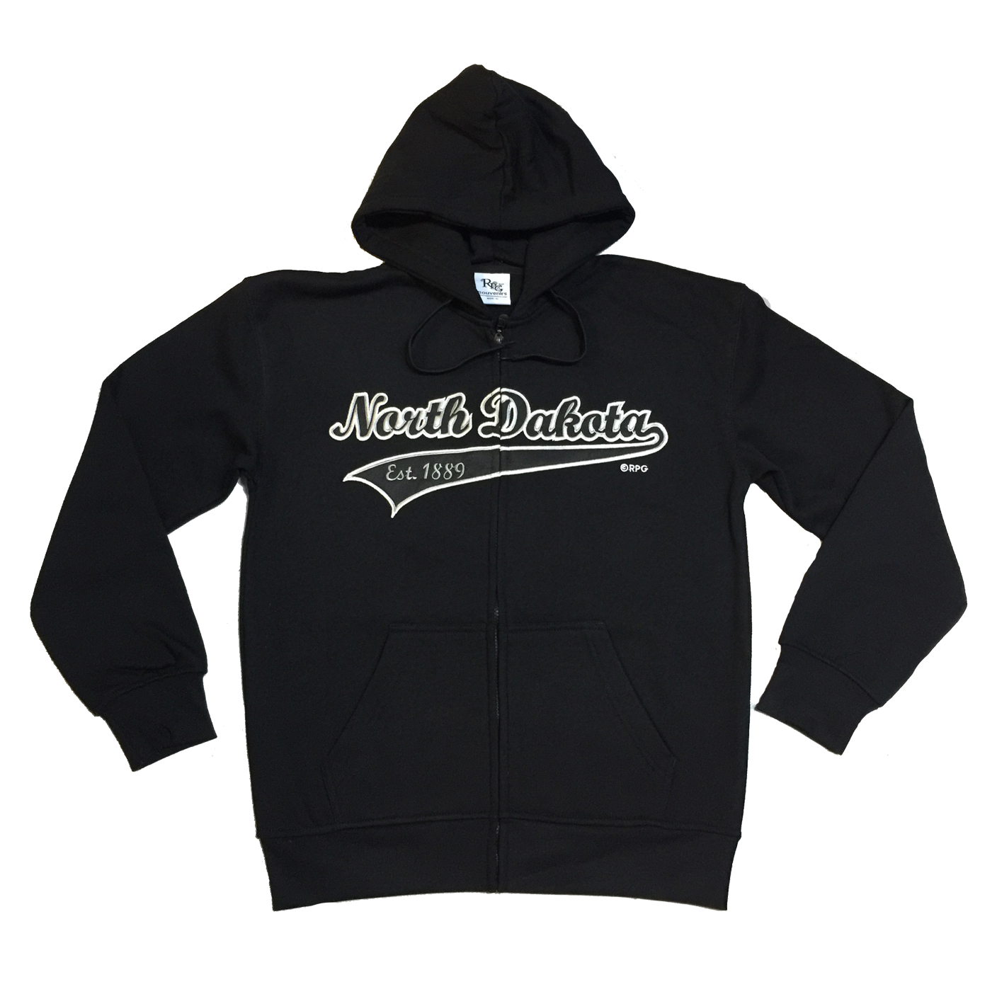 NORTH DAKOTA BLACK APPLIQUE ZIP HOODY
