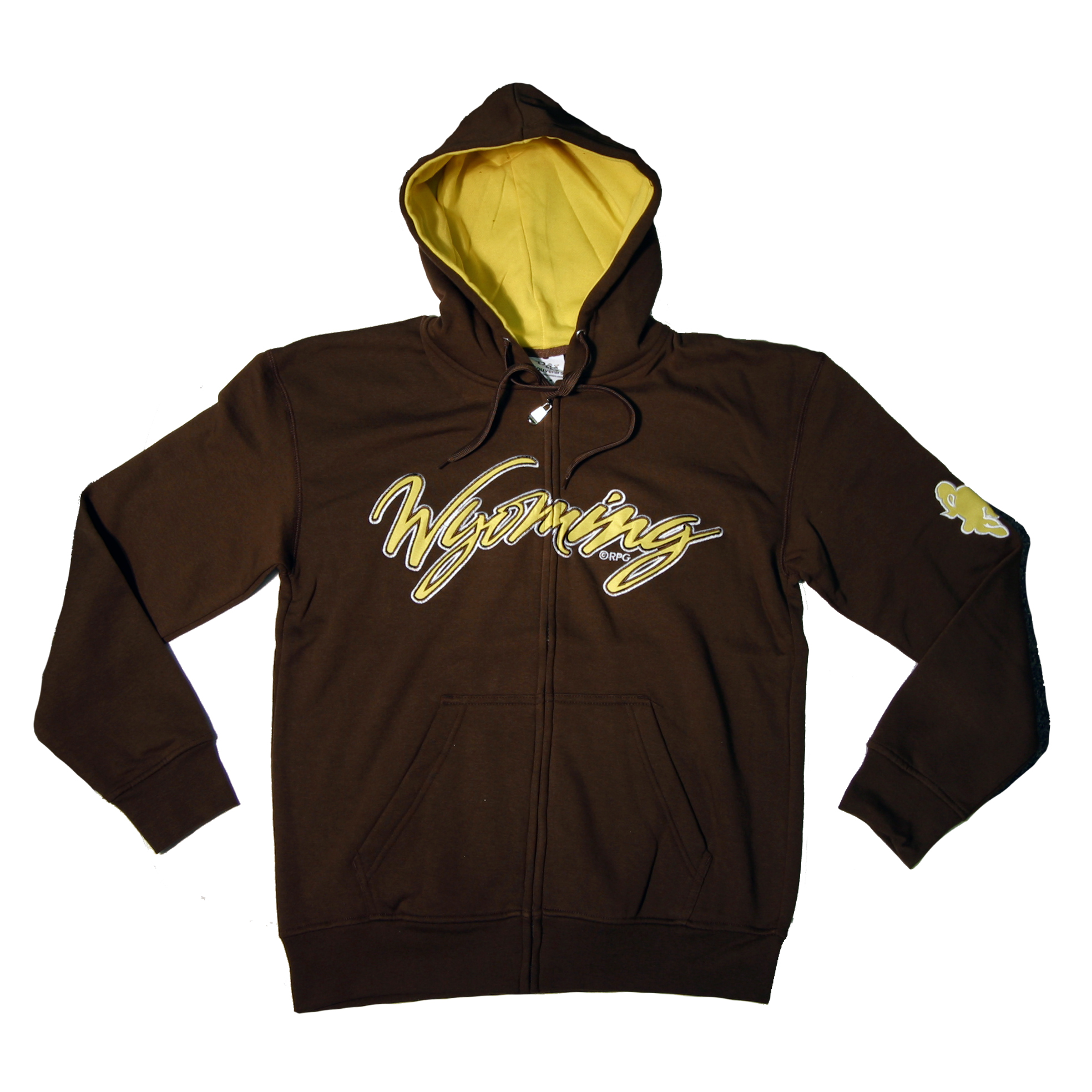 WYOMING BUCKING BRONC CHOCOLATE APPLIQUE ZIP HOODY