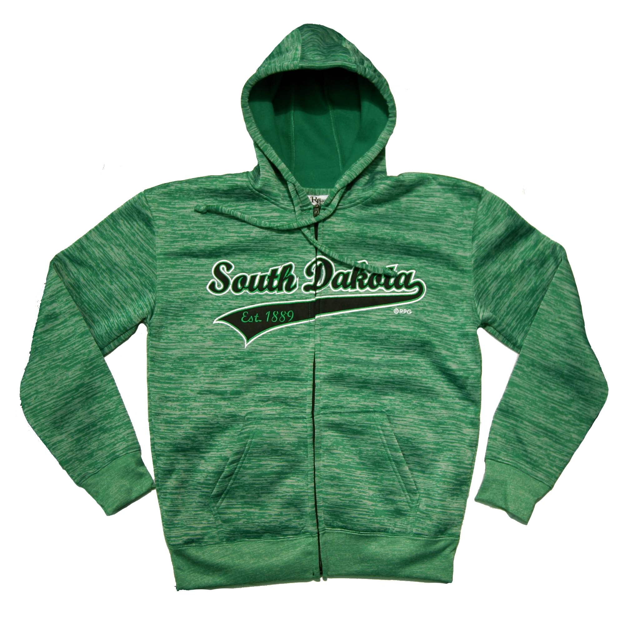 SOUTH DAKOTA HEATHERED GREEN POLYESTER ZIP HOODY