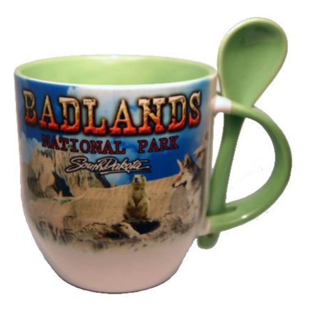 12 OZ TWO TONE MUG W/ SPOON- GREEN