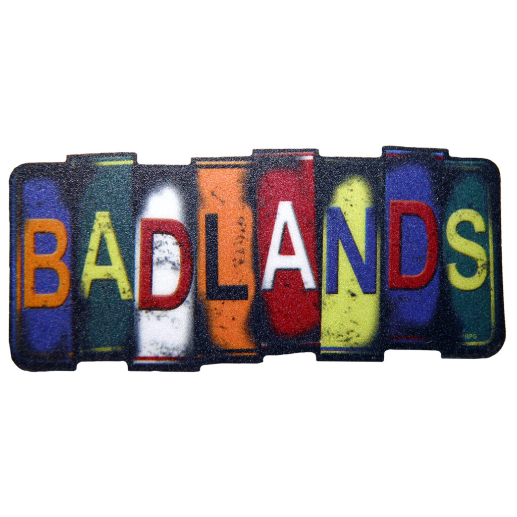 BADLANDS LICENSE PLATE STICKER