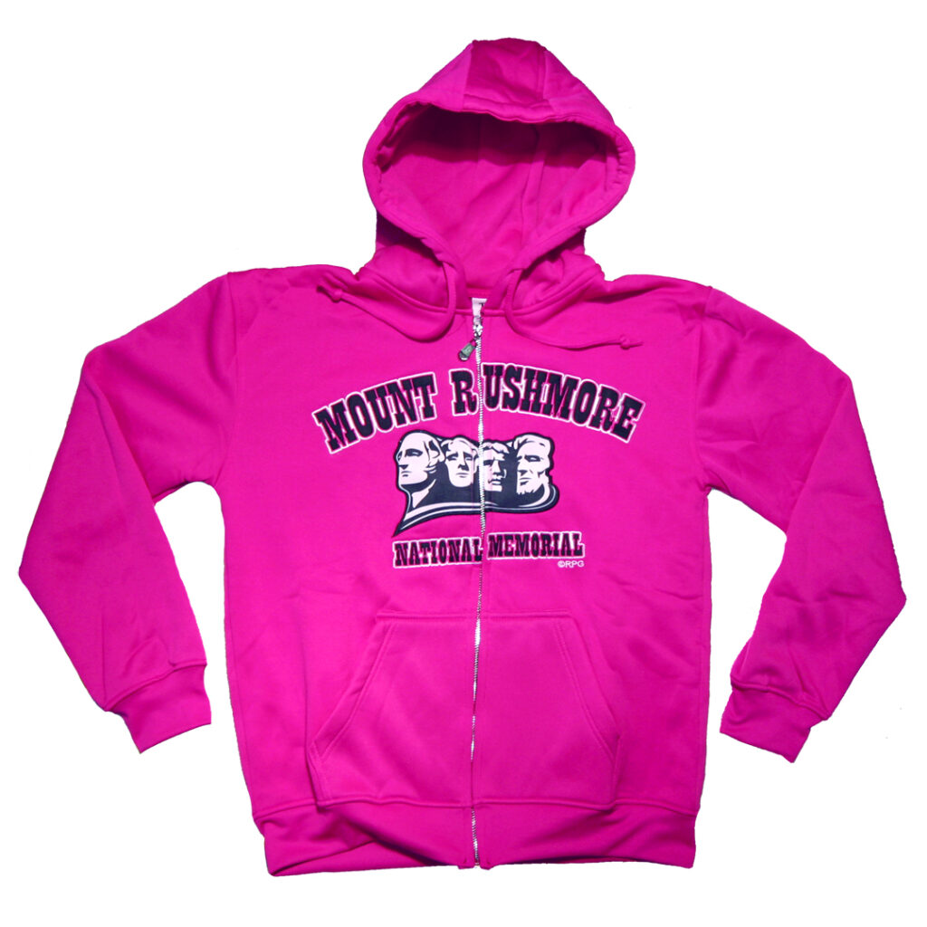 MOUNT RUSHMORE HOT PINK APPLIQUE ZIP HOODY