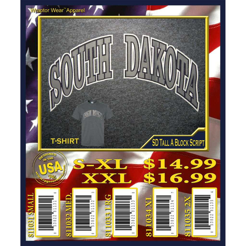 SOUTH DAKOTA TALL A BLOCK SCRIPT T-SHIRT