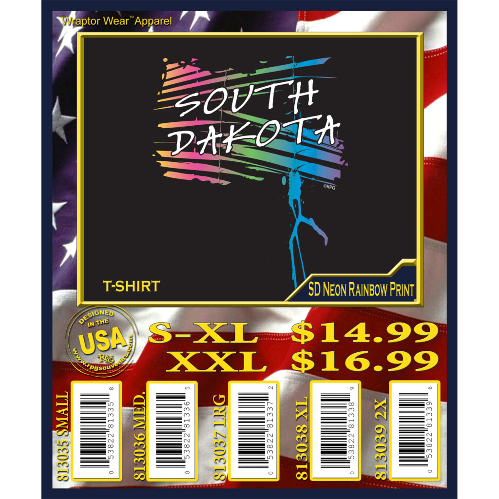SOUTH DAKOTA NEON RAINBOW PRINT T-SHIRT