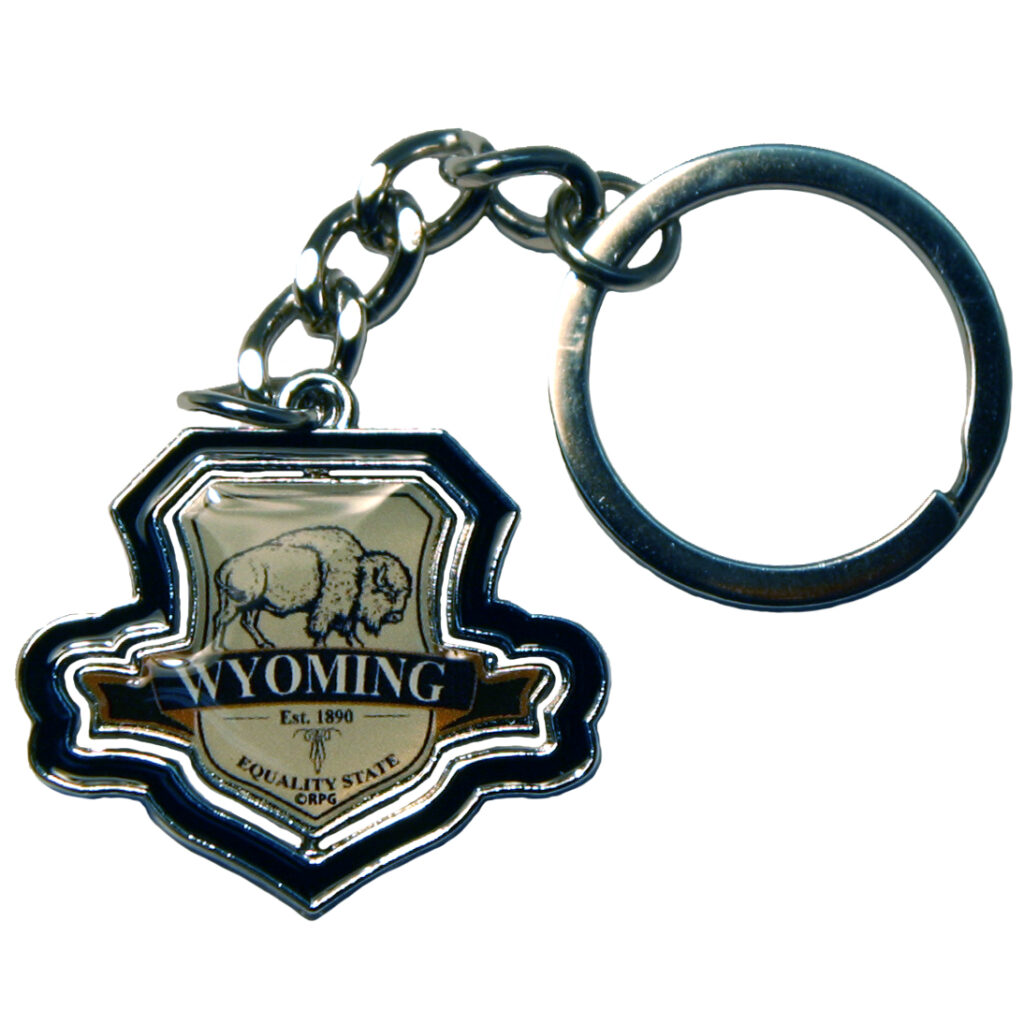 WYOMING SHIELD PHOTO SPINNER KEYCHAIN